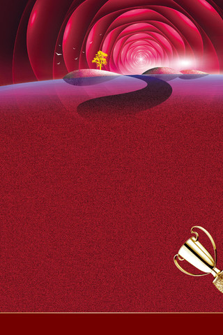 玫瑰隧道金杯纹理闪光喜庆房地产开盘宣传红色海报背景